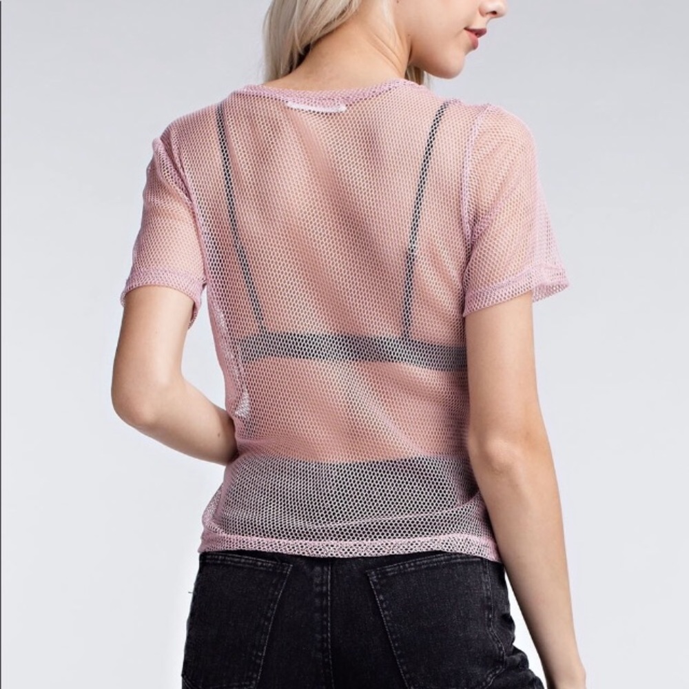 Honey Punch Sheer Fishnet Mesh Cropped Top In Pink - Picture 3 of 8